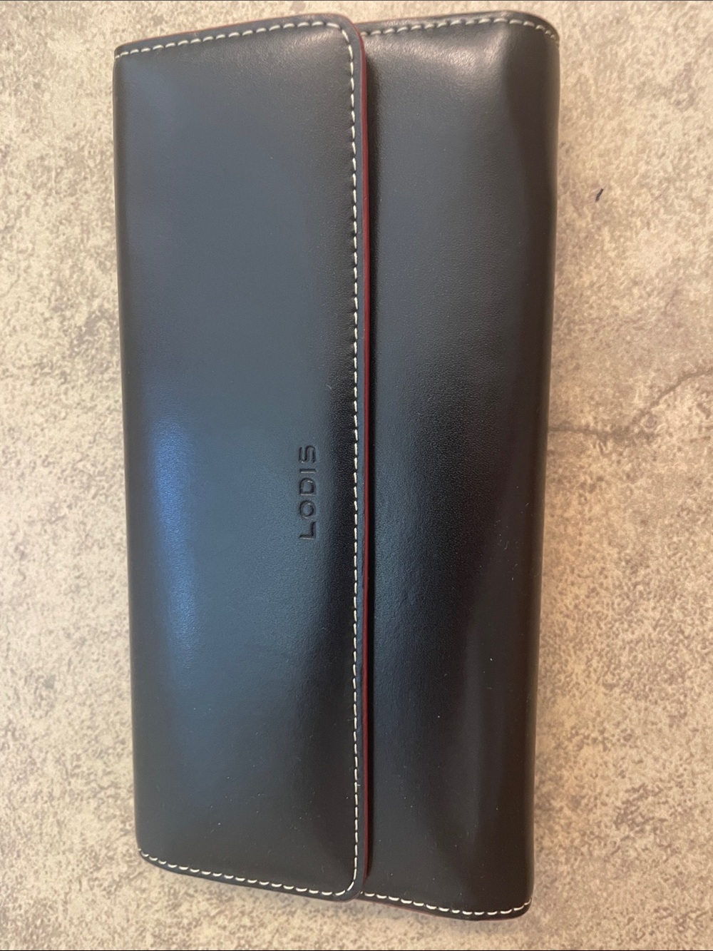Lodis Black Leather unisex Long Wallet with Contrast Stitching